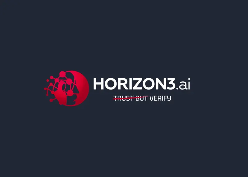Horizon3.ai logo featuring a red abstract head with interconnected nodes, next to HORIZON3.ai and the tagline TRUST BUT VERIFY.
