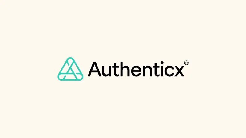 The Authenticx logo featuring a stylized teal triangle icon next to the black text.