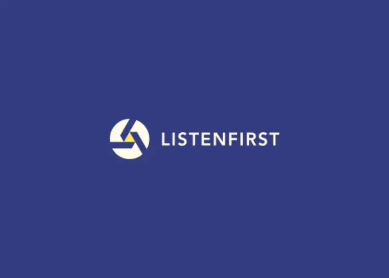 ListenFirst logo featuring a circular icon with three L shapes and the company name.