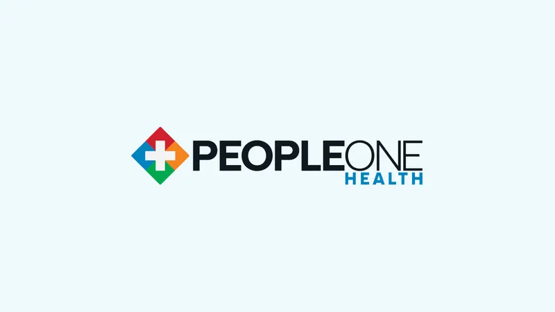 The PeopleOne Health logo featuring a diamond shape with a plus sign in the center.