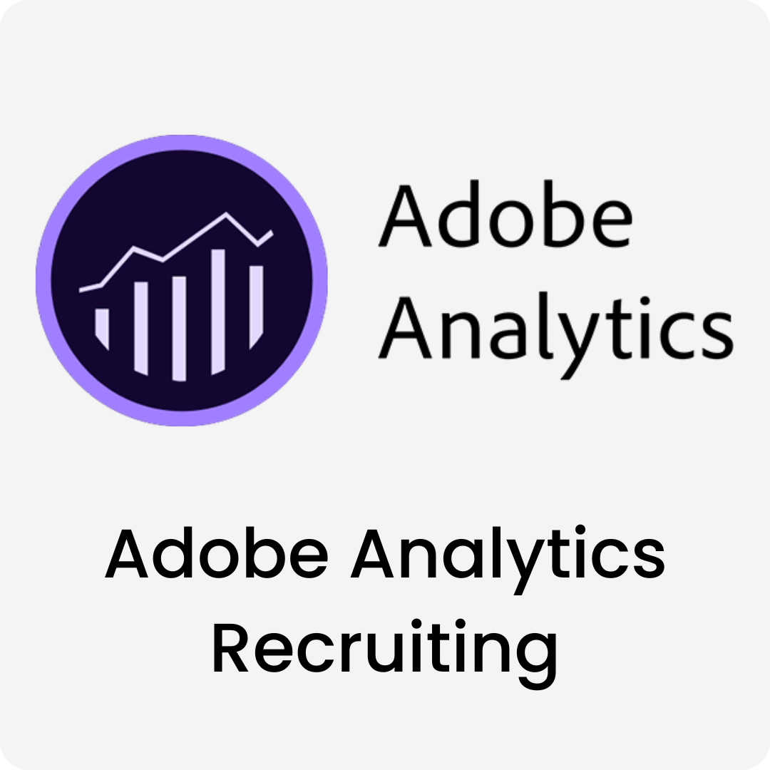 Logo for Adobe Analytics Recruiting, featuring a line graph over vertical bars within a purple circle.