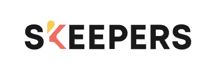 The word SKEEPERS in black sans-serif with a stylized orange and yellow graphic forming the “K.”