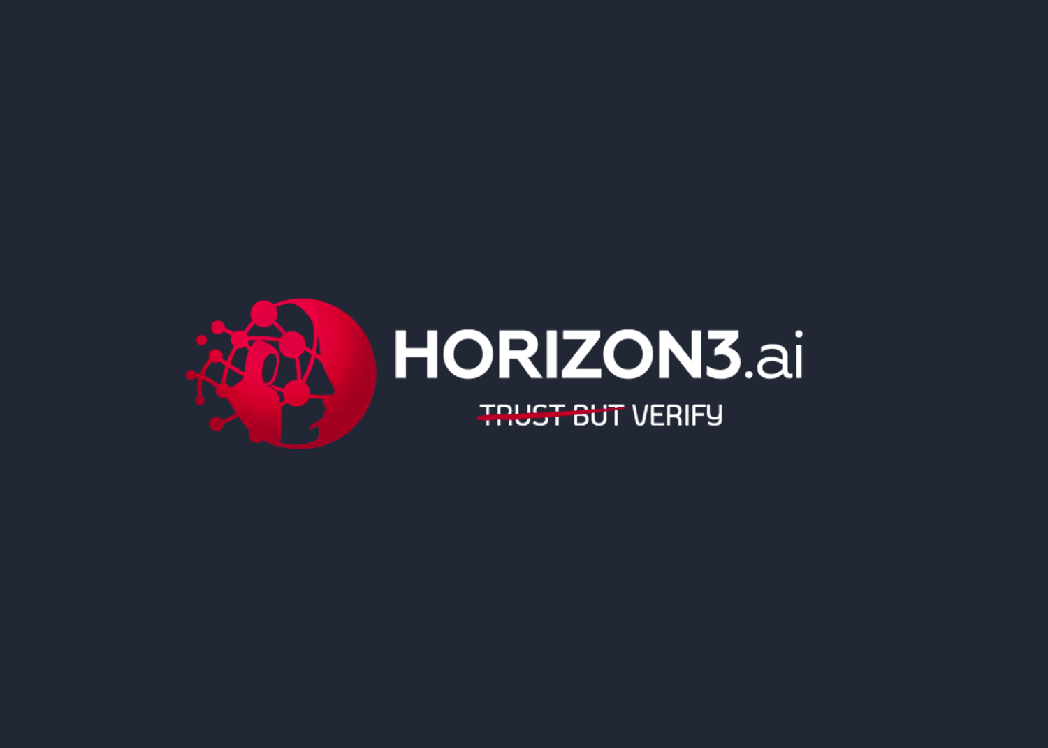 Horizon3.ai logo featuring a red abstract head with interconnected nodes, next to HORIZON3.ai and the tagline TRUST BUT VERIFY.