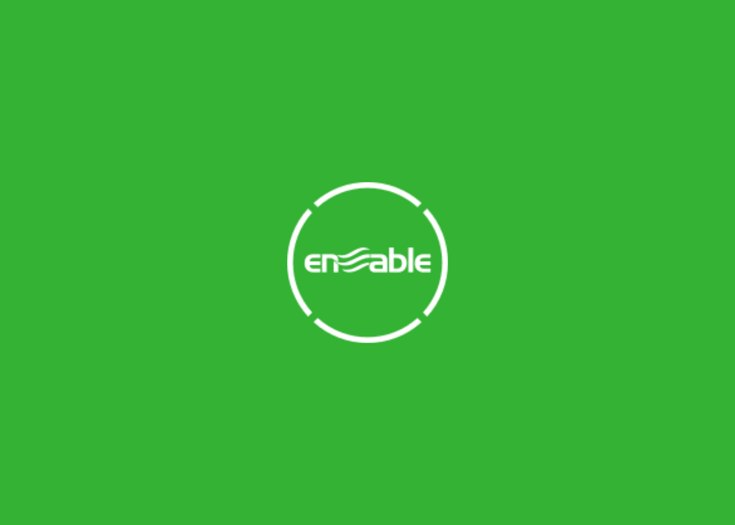 White circular logo with the word “enable” inside, on a green background.
