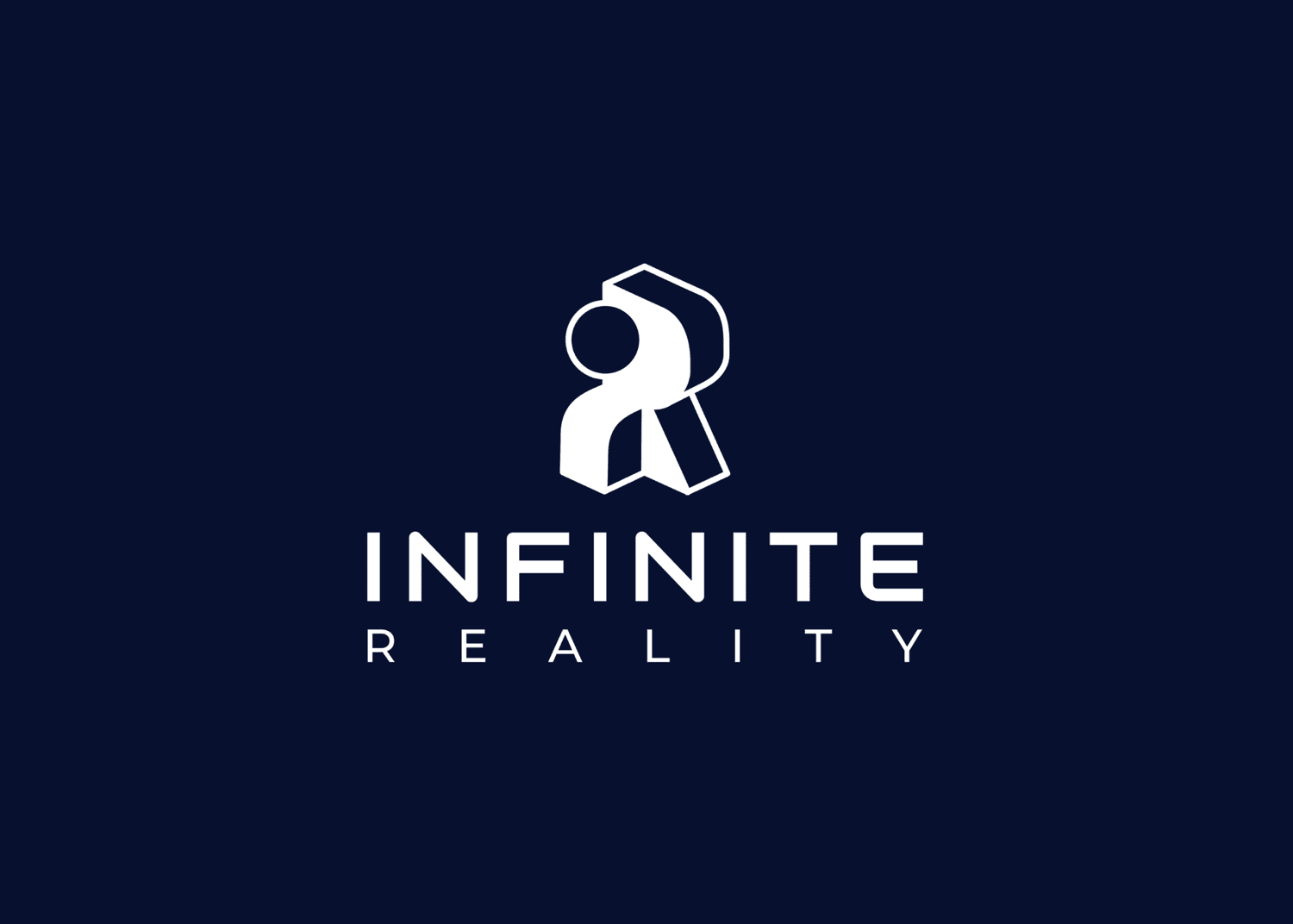 White logo with an abstract R-like figure above the words INFINITE REALITY in white capitals.